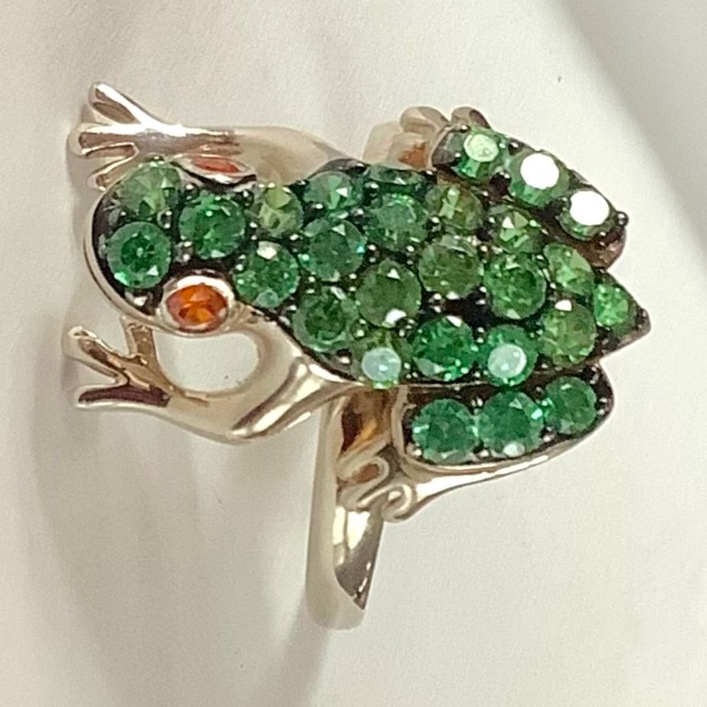 Vintage Silver Green Frog Ring